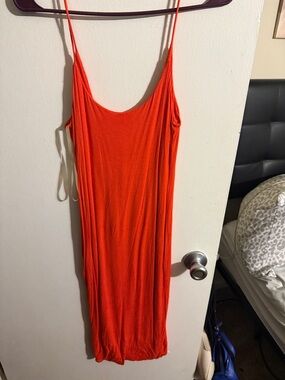 Women's Orange Slip Dress - Lightweight Spaghetti Strap